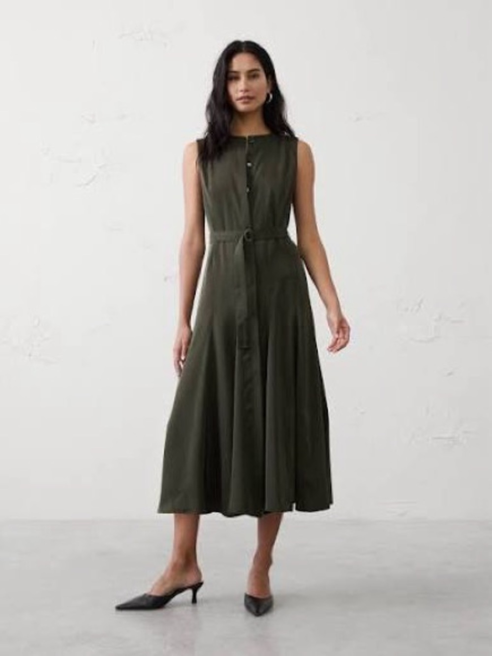 Banana Republic SHEEN TWILL GODET MIDI DRESS